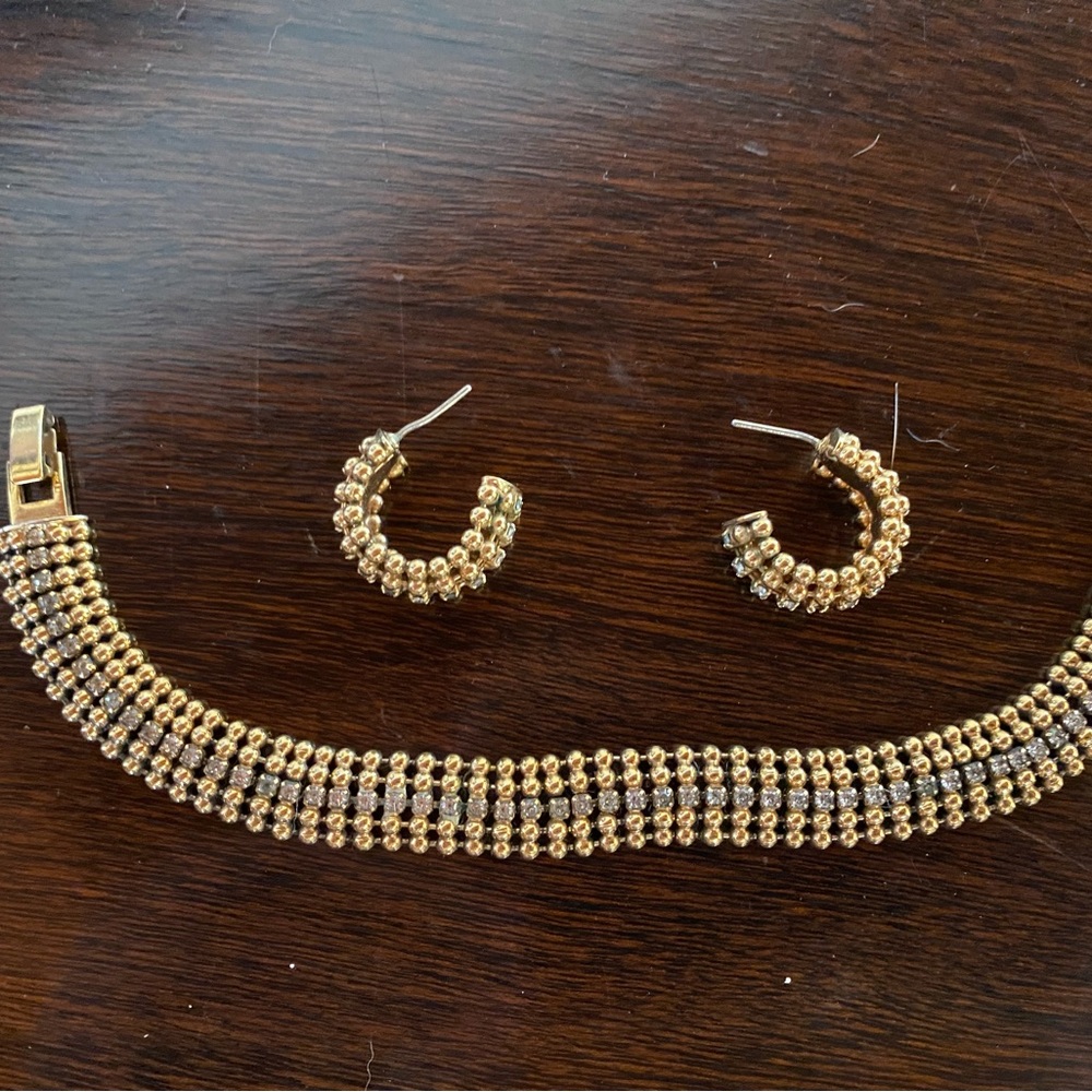 Faux gold and diamonds bracelet and earrings set